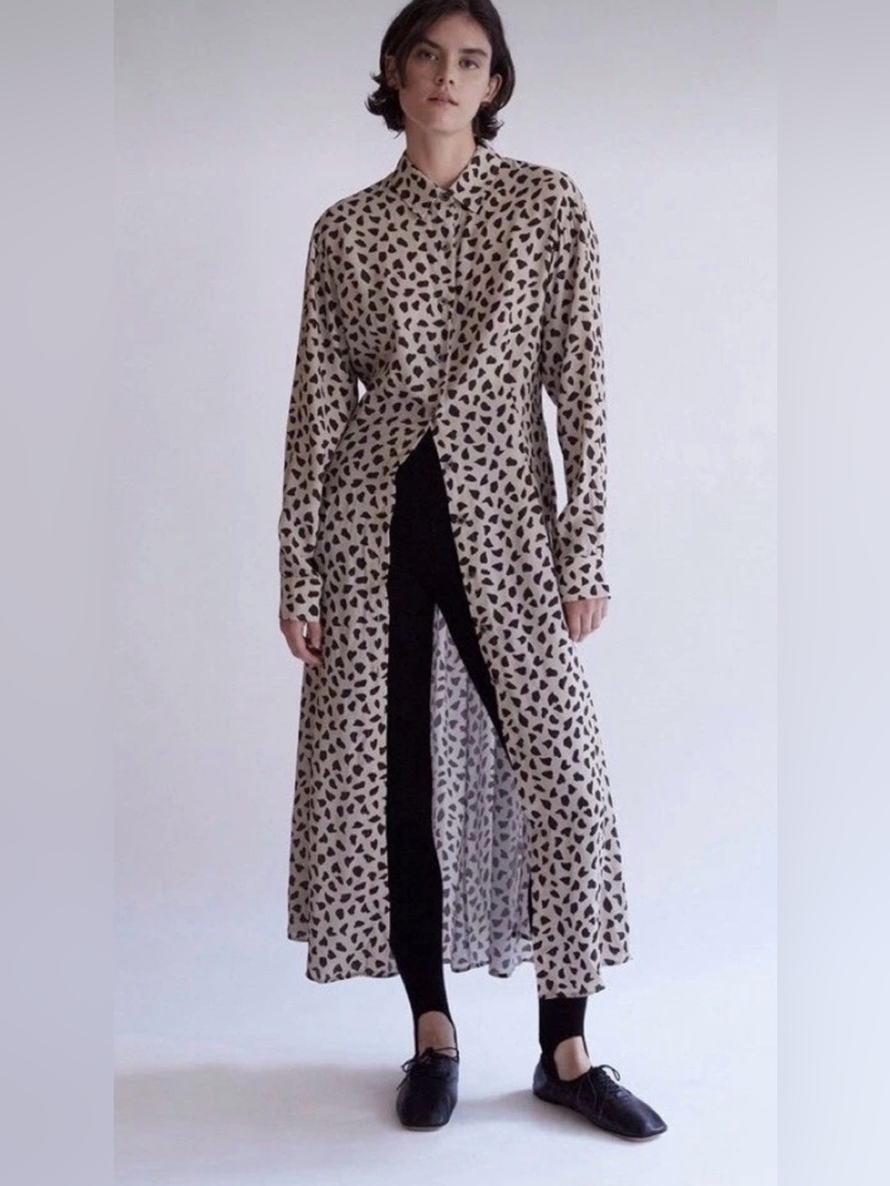 Thakoon Beige Shirt Dress with Black Abstract Spot Print Size 6